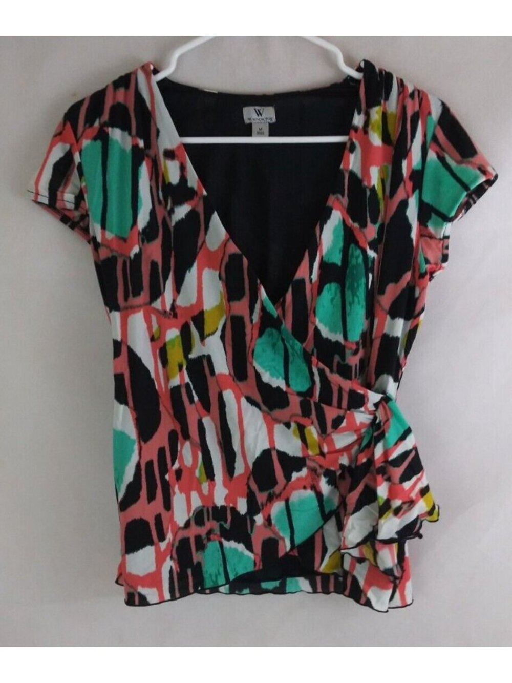 Worthington Women's Colorful Wrap Blouse With Abstract Design Size Medium